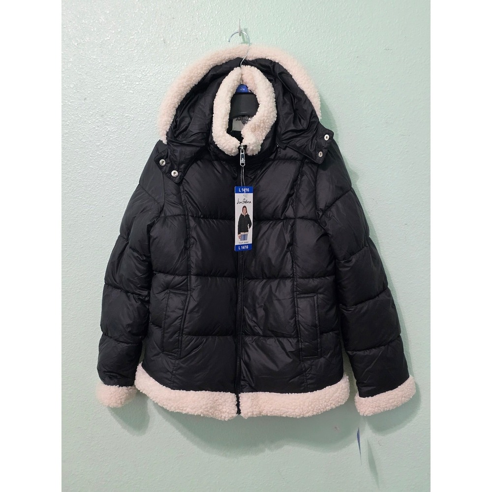 Black Sherpa Ski Snow Puffer Hood Star Whimsygoth Girls Sam Edelman Jacket L